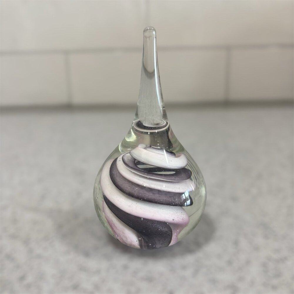 Two's Company Handblown Glass Teardrop Purple Swirl Paper Weight Va Bene 4.5”